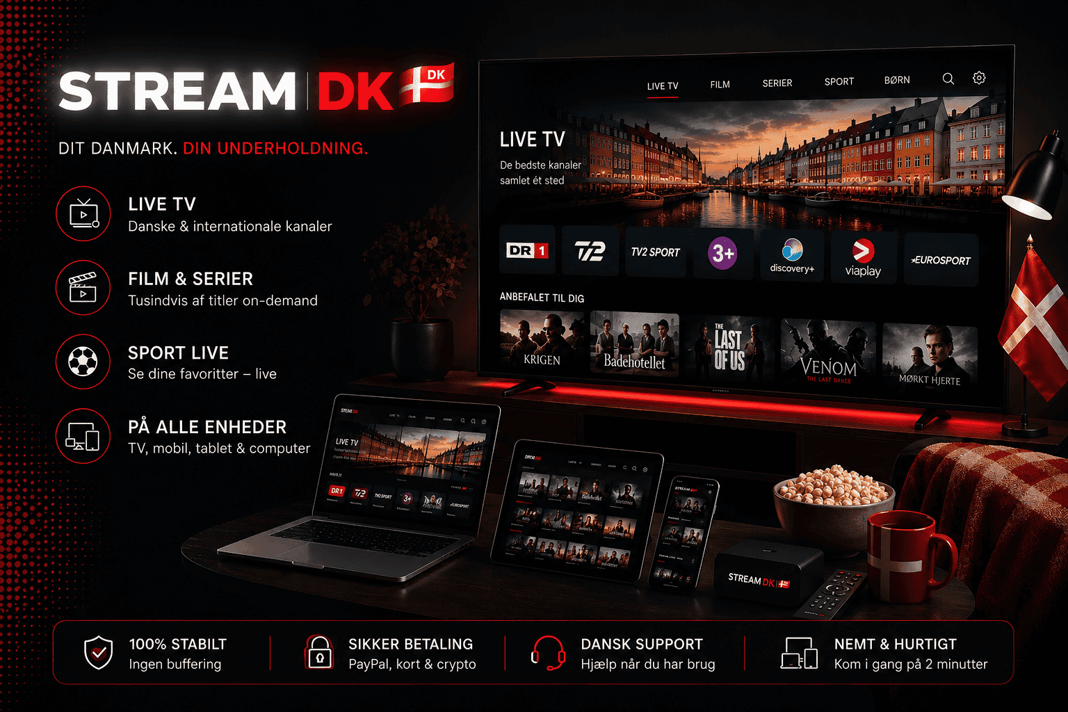 STREAMIPTVDK — alle danske kanaler, sport og film samlet i én app på tv, computer, tablet og telefon